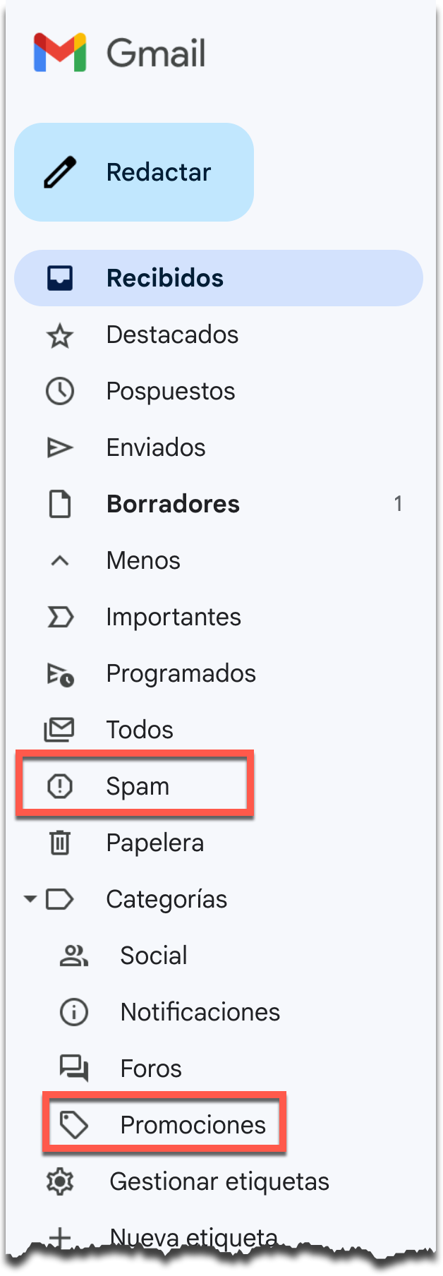 Correos en SPAM o PROMOCIONES